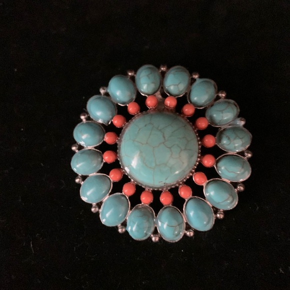 Stunning Vtg Southwestern Navajo Turquoise Stone in Silver Tone Setting Pendant - Picture 2 of 4
